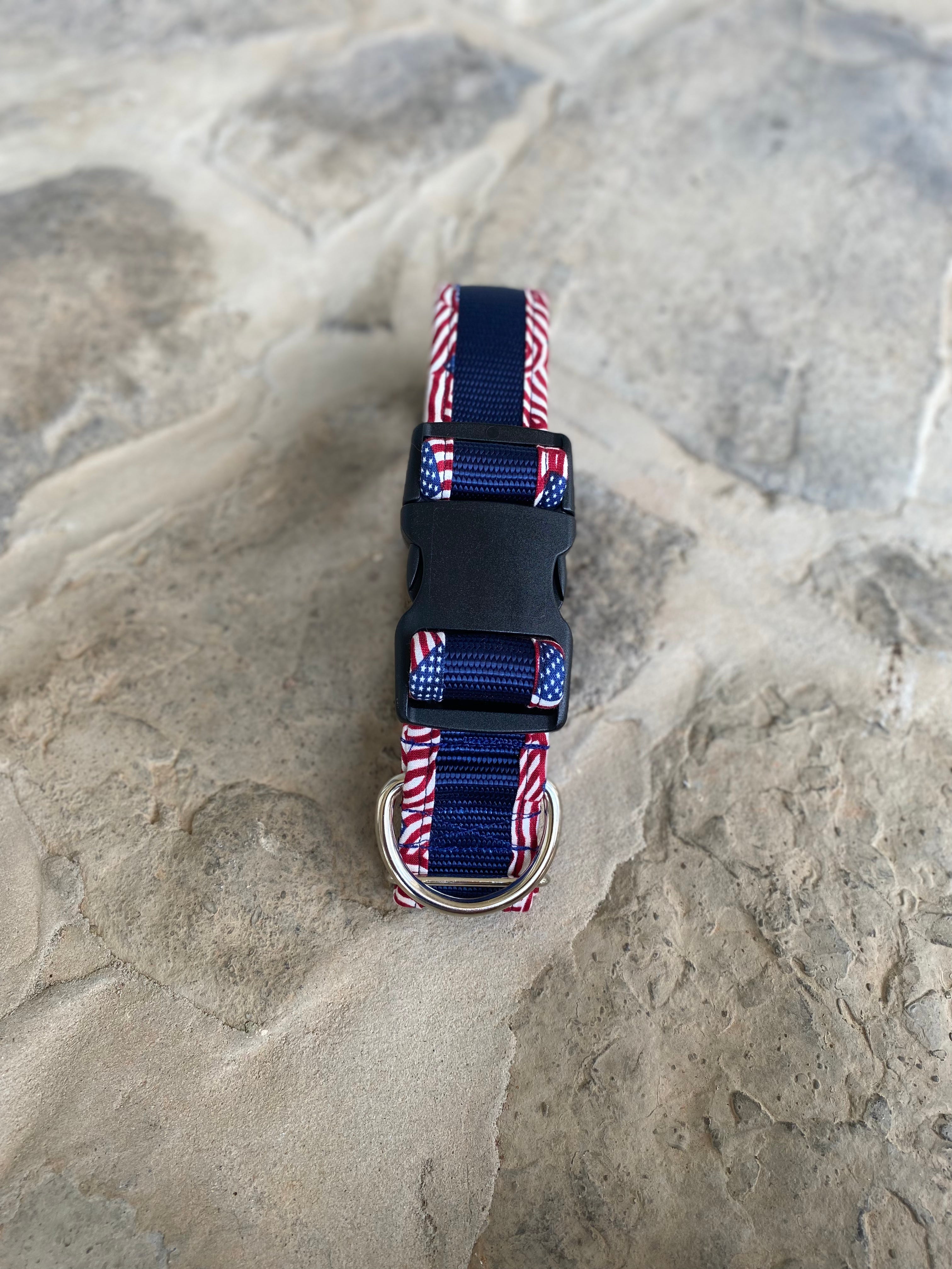 Wide Dog Collar - 1-1/2” Flag Navy